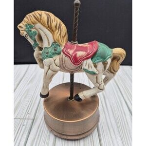 Vintage Porcelain Horse Carousel Music Box Rotating Taiwan Decorative Piece
